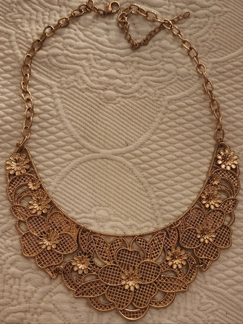 Gold Floral Filigree Statement Necklace - Women Jewelry